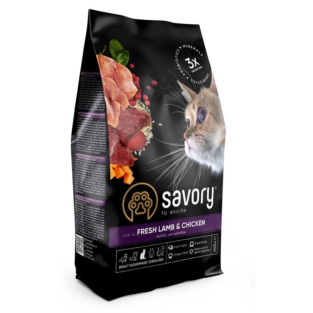 Корм сухий Savory Adult Cat Steril Fresh Lamb & Chicken для стерилізованих котів з ягнятиною та куркою 400 г