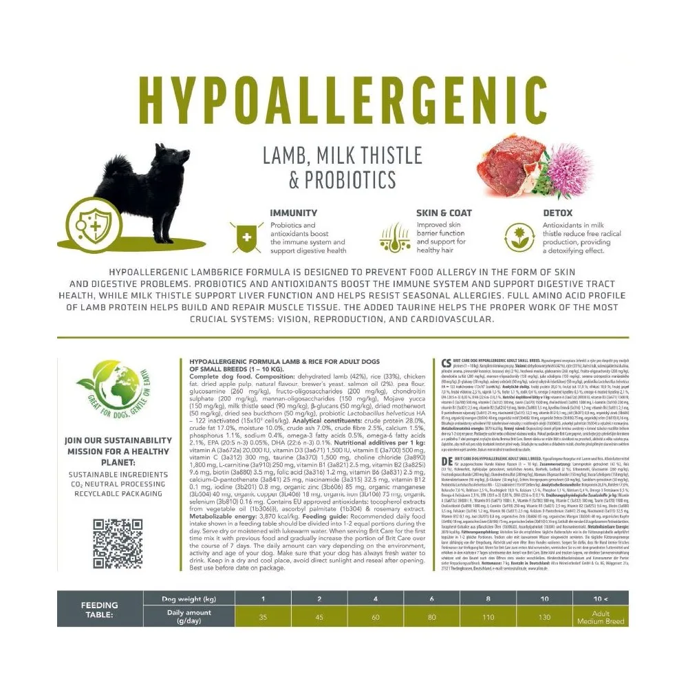 Корм сухий Brit Care Dog Hypoallergenic Adult Small Breed для дорослих собак малих порід від 1 до 10 кг гіпоалергенний з ягн — фото 3