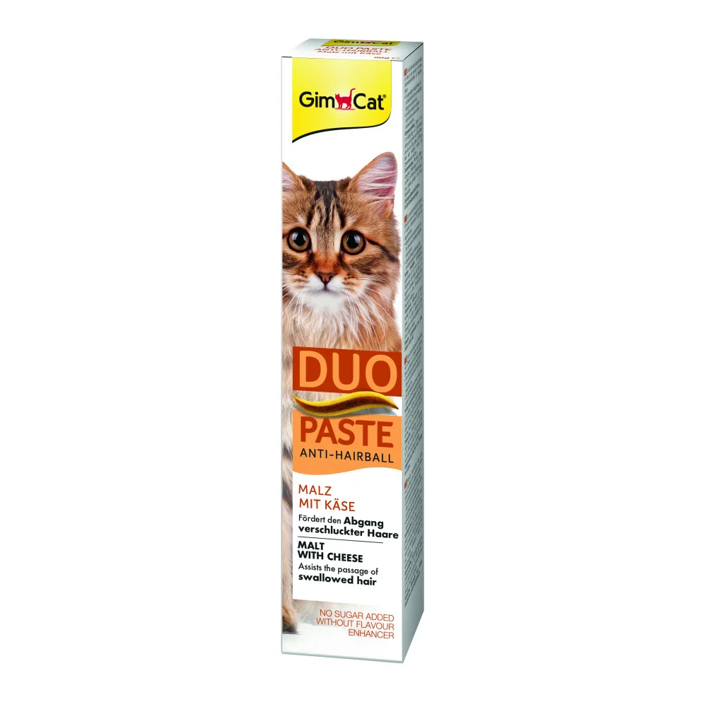 Паста GimCat DUO PASTE Anti-hairboll malt with cheese для котів з чутливим травленням усіх порід мальт та сир 50 г