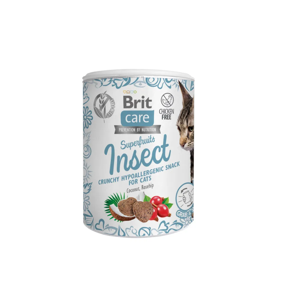 Ласощі Brit Care Superfruits Snack Insect для котів гіпоалергенні з комахами кокосом і шипшиною 100 г
