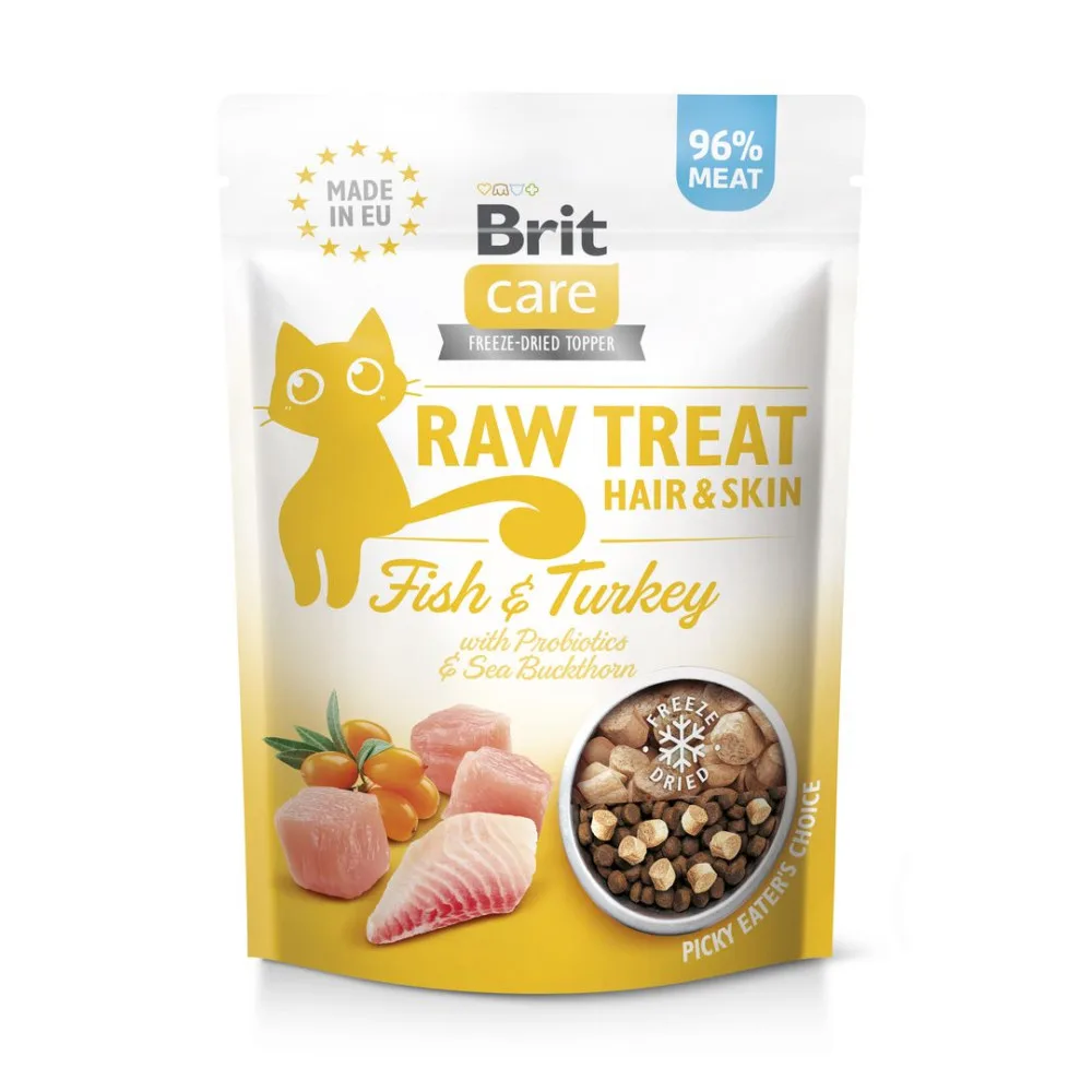 Ласощі Brit Raw Treat Freeze-dried Hair & Skin для котів для шерсті риба та індичка 40 г