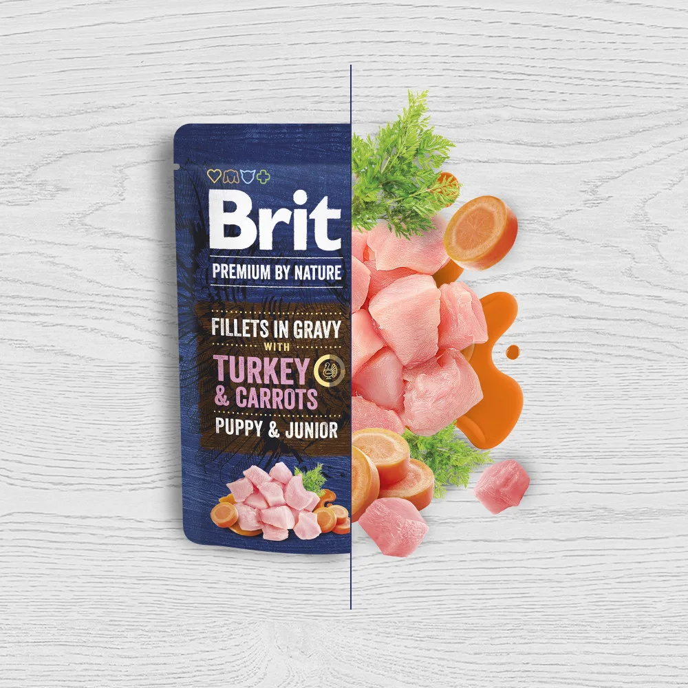 Корм вологий Brit Premium Fillets in Gravy Turkey & Carrots Puppy для цуценят малих порід філе в соусі індичка і морква 85 г — фото 2