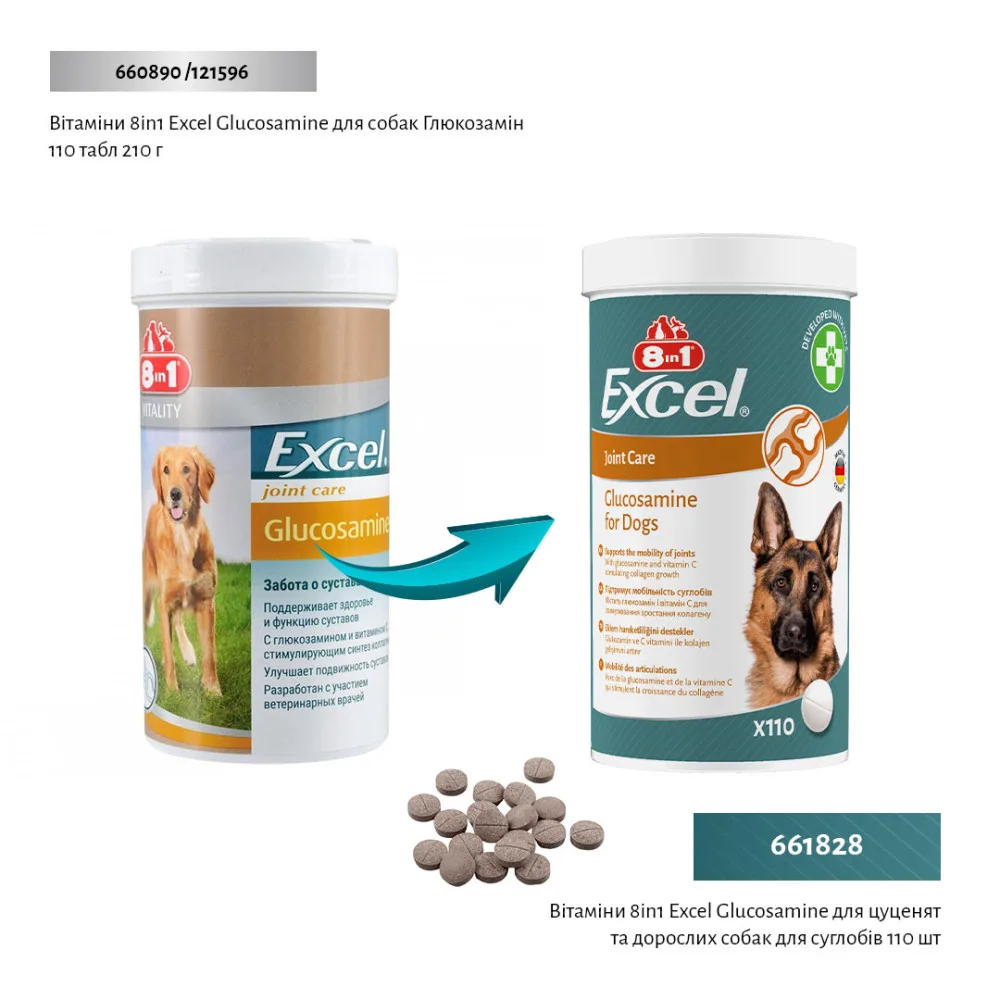 Вітаміни 8in1 Excel Glucosamine для цуценят та дорослих собак для суглобів 110 шт — фото 2