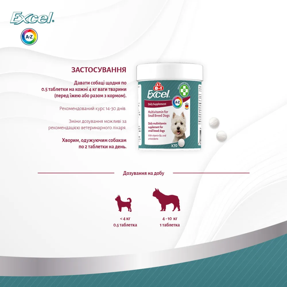 Вітаміни 8in1 Excel Multi Vitamin Small Breed для собак дрібних порід мультивітамін 70 шт — фото 3