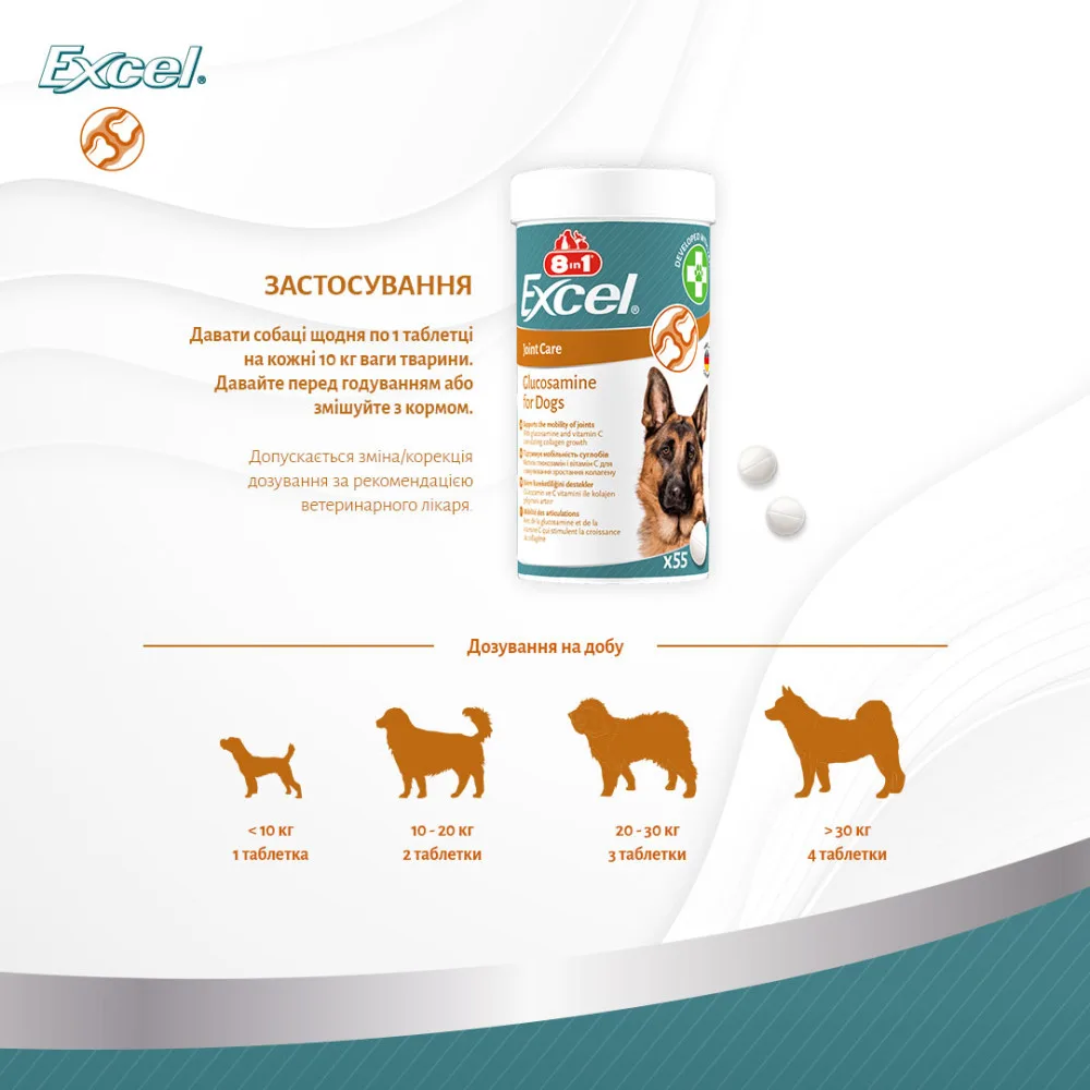 Вітаміни 8in1 Excel Glucosamine для цуценят та дорослих собак для суглобів 55 шт — фото 4