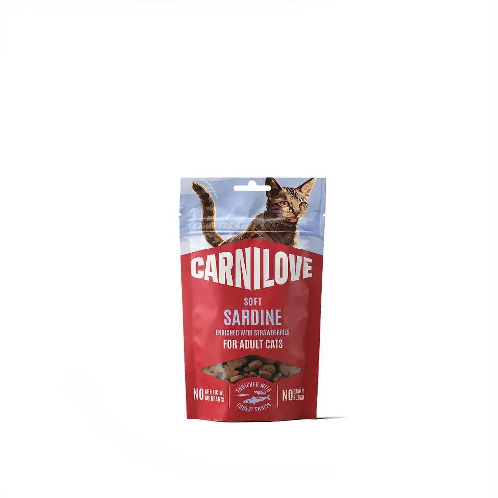 Ласощі Carnilove Soft Snack Sardine with Strawberry для котів м’які сардина і полуниця 50 г