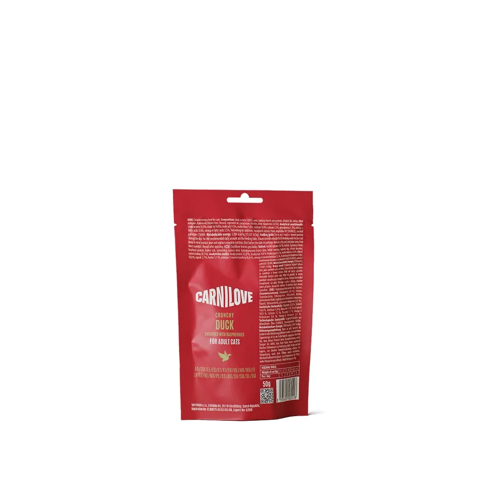 Ласощі Carnilove Crunchy Snack Duck with Raspberries для котів хрусткі качка і малина 50 г — фото 2