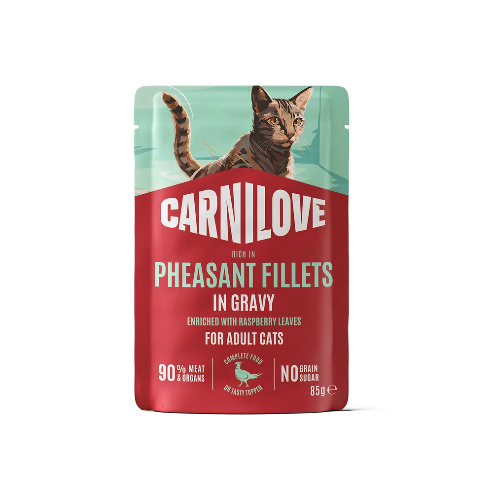 Корм вологий Carnilove Gravy Pheasant with Raspberry Leaves для котів фазан і листя малини в соусі 85 г