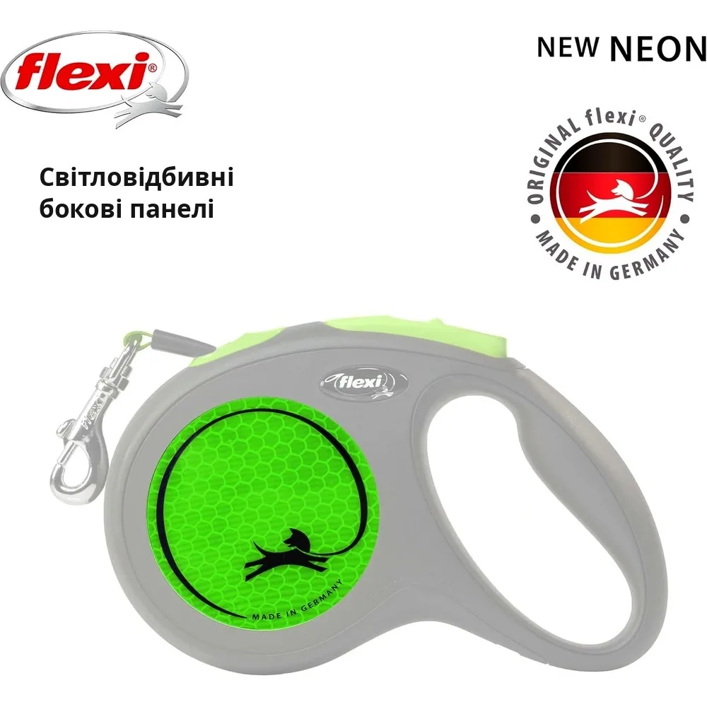 Повідець-рулетка Flexi для собак Neon стрічка зелена розмір M 5 м/ 25 кг — фото 2
