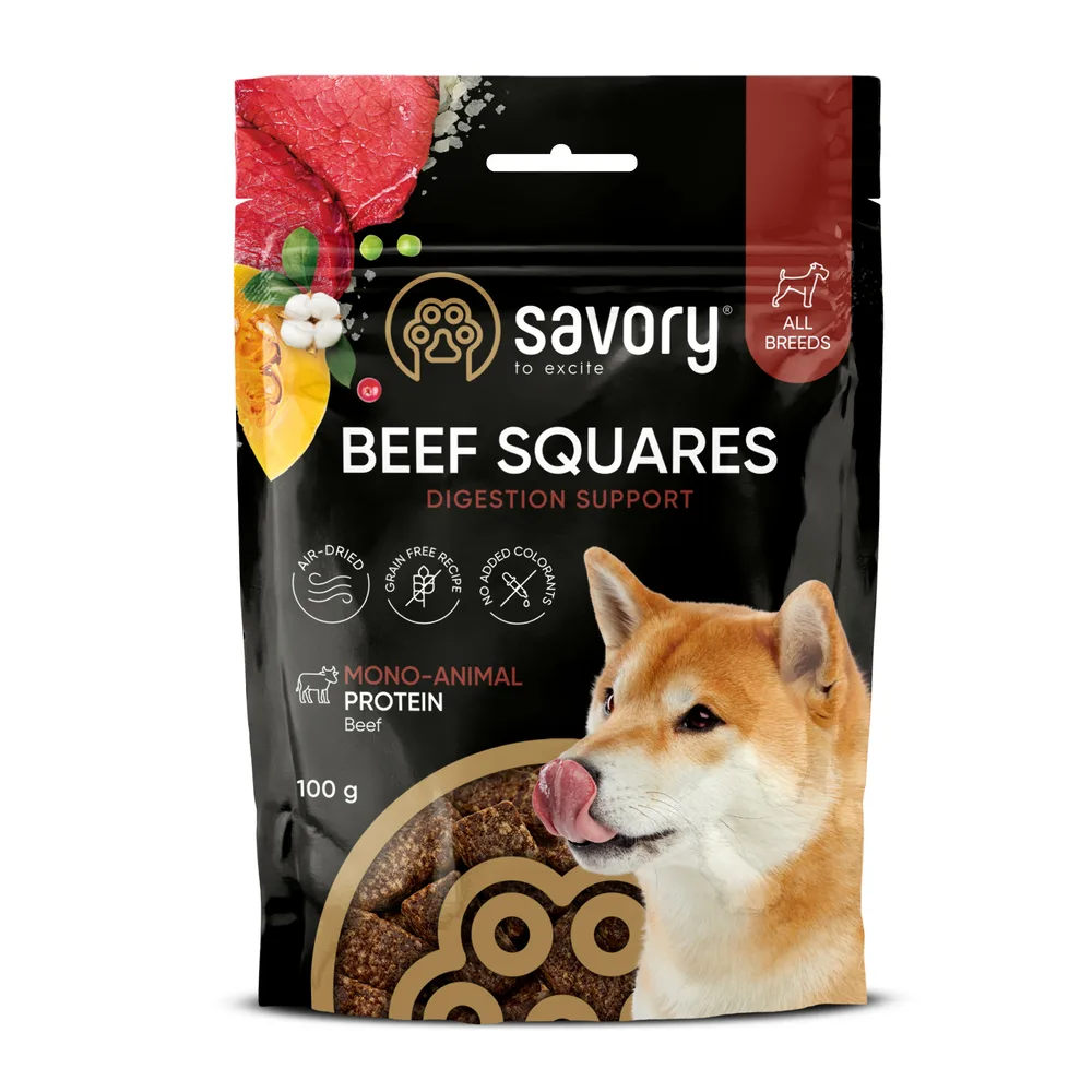 Монопротеїнові ласощі для собак Savory Monoprotein Squares Digestion Support rich in Beef для підтримки травлення, з яловичи