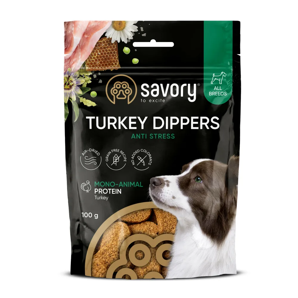 Монопротеїнові ласощі для собак Savory Monoprotein Dippers Anti Stress rich in Turkey антистрес, з індичкою 100 г