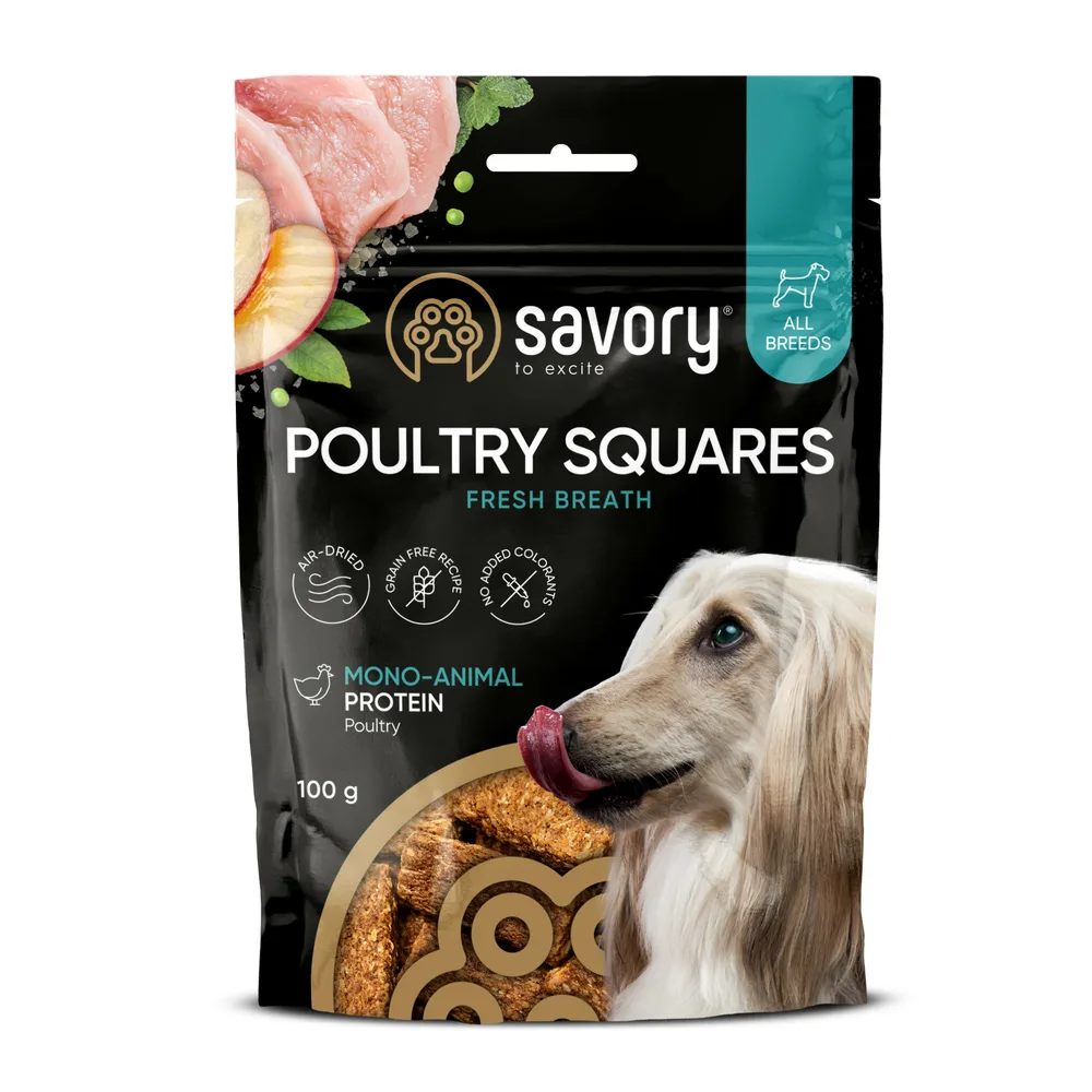 Монопротеїнові ласощі для собак Savory Monoprotein Squares Fresh Breathe rich in Poultry для здорового подиху, з м’ясом птиц