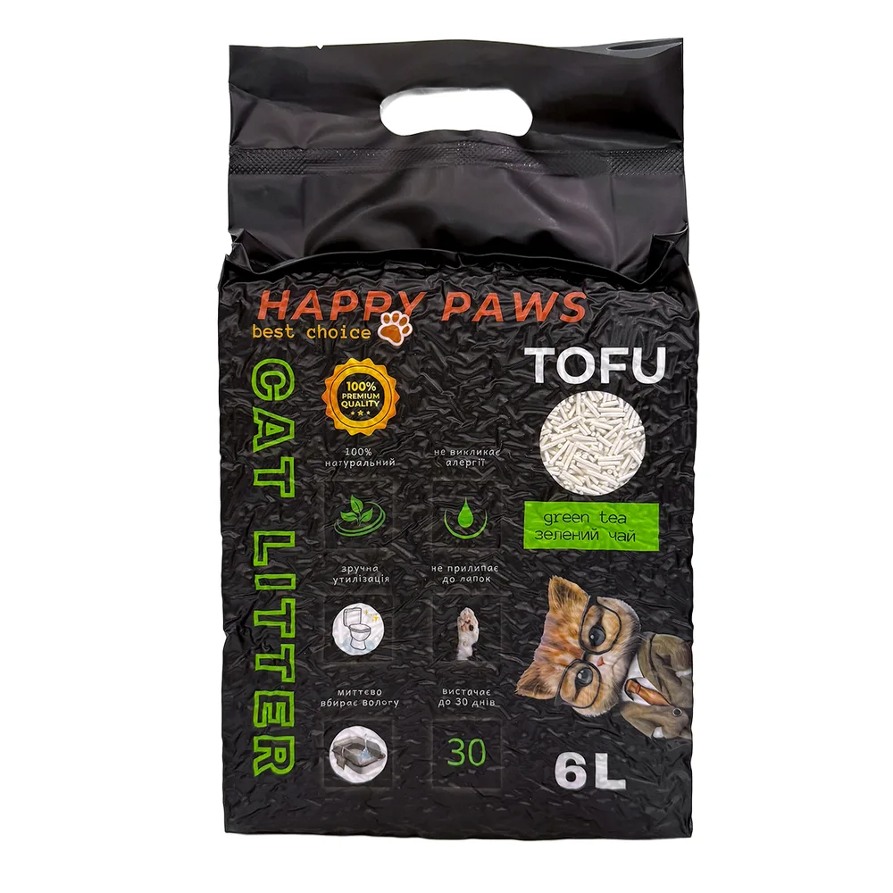 Наповнювач тофу HAPPY PAWS для котячих туалетів з ароматом зелений чай, 6л/2,6кг — фото 2