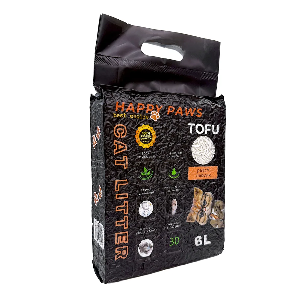 Наповнювач тофу HAPPY PAWS для котячих туалетів з ароматом персик 6л/2,6кг