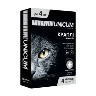 Краплі від бліх та кліщів на холку для котів Unicum premium 0-4 кг (імідаклоприд)