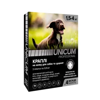 Краплі від бліх та кліщів на холку для собак Unicum PRO 1,5-4 кг (перметрин) 3шт/уп