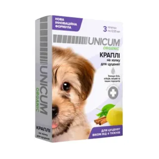 Краплі на натуральній основі для відлякування бліх та кліщів для цуценят UNICUM ORGANIC (3 капс)