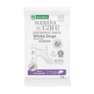 Nature’s Protection Superior Care White Dogs Brain Development Беззернові ласощі для юніорів із білим забарвленням з лососем, 110 г