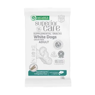 Nature’s Protection Superior Care White Dogs Hypoallergenic & Digestive Care Беззернові ласощі для дорослих собак із білим забарвленням з лососем, 110 г