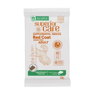 Nature’s Protection Superior Care Red Coat Hypoallergenic Oral Care Беззернові ласощі для дорослих собак з рудим забарвленням з лососем, 150 г