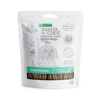 Nature’s Protection Superior Care White Dogs Daily Oral Care Беззернові ласощі для дорослих собак із білим забарвленням з протеїном комах, 150 г