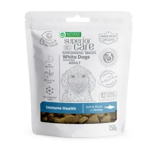 Nature’s Protection Superior Care White Dogs Immune Health Беззернові ласощі для дорослих собак із білим забарвленням з оселедцем, 150 г