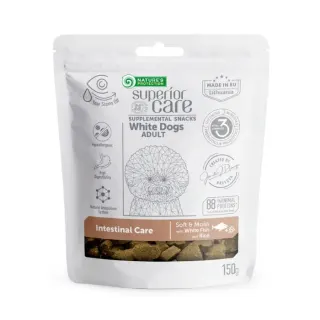 Nature’s Protection Superior Care White Dogs Intestinal Care Ласощі для дорослих собак із білим забарвленням з білою рибою та рисом, 150 г