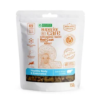 Nature’s Protection Superior Care Red Coat Healthy Body & Endurance Беззернові ласощі для дорослих собак із рудим забарвленням з ягнятиною, 150 г