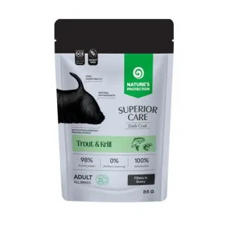 Nature’s Protection Superior Care Dark Coat Grain Free Adult Trout and Krill Вологий корм для собак з темним забарвленням з форелью і крилем, 85 г