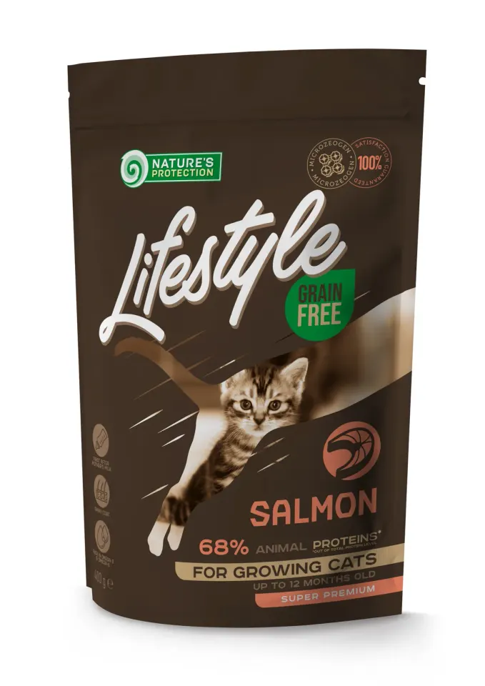Nature’s Protection Lifestyle Growing Salmon Сухий беззерновий корм для кошенят з лососем, 400 г