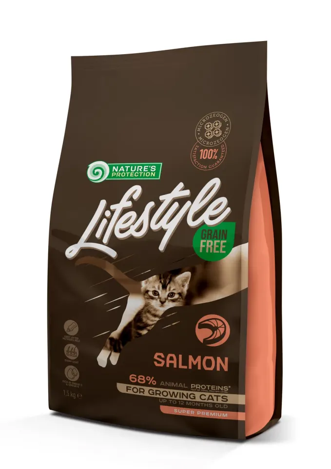 Nature’s Protection Lifestyle Growing Salmon Сухий беззерновий корм для кошенят з лососем, 1,5 кг