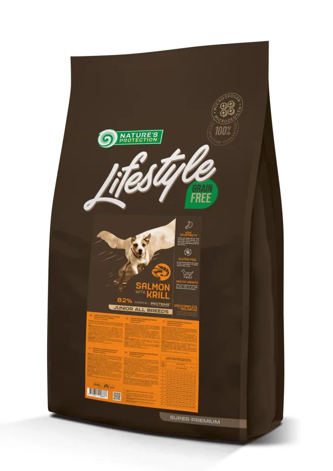 Nature’s Protection Lifestyle Grain Free Salmon with Krill Juniors All Breeds Сухий беззерновий корм для юніорів усіх порід з лососем та крилем, 10 кг