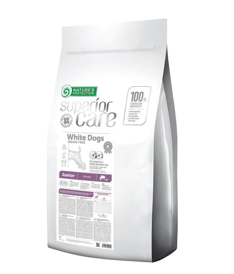 Nature’s Protection Superior Care White Dogs Grain Free Salmon Junior All Breeds Сухий беззерновий корм для юніорів усіх порід з лососем, 17 кг
