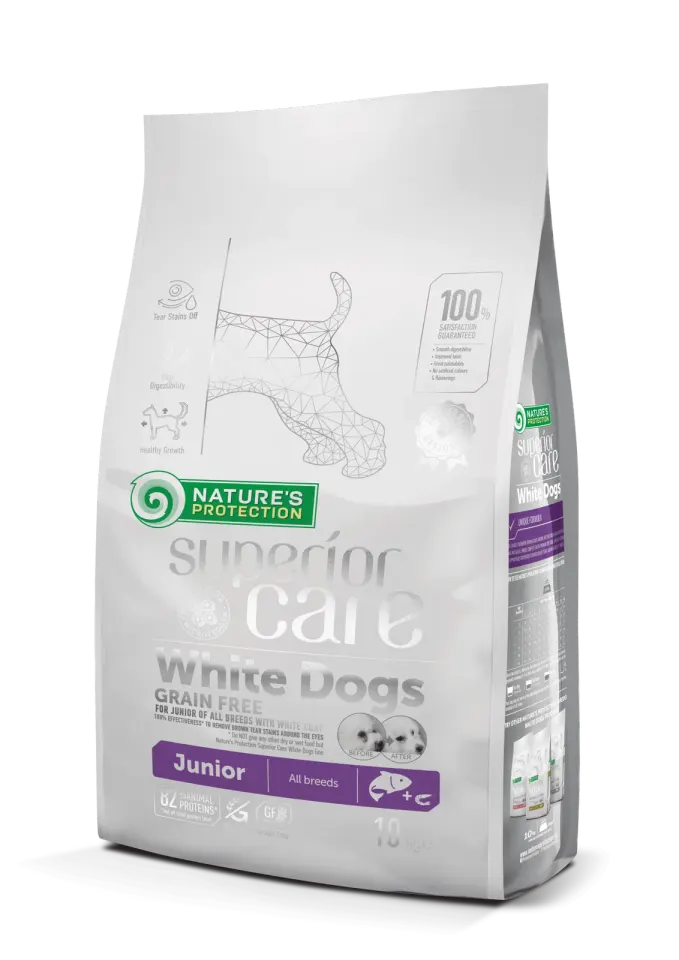 Nature’s Protection Superior Care White Dogs Grain Free Salmon Junior All Breeds Сухий беззерновий корм для юніорів усіх порід з лососем, 10 кг