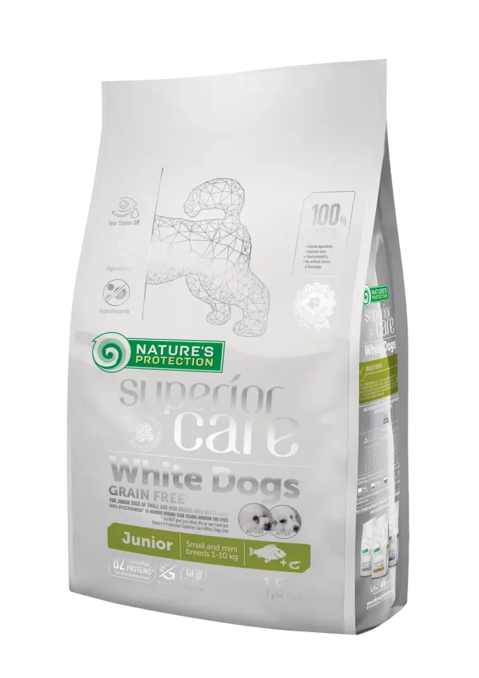 Nature’s Protection Superior Care White Dogs Grain Free White Fish Junior Small Breeds Сухий беззерновий корм для юніорів малих порід з білою рибою, 1,5 кг
