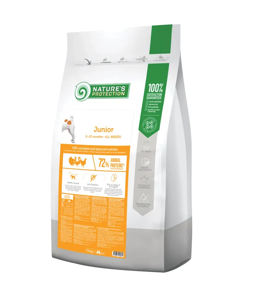 Nature’s Protection Junior All Breeds Сухий корм для цуценят усіх порід з м’ясом птиці, 7,5 кг