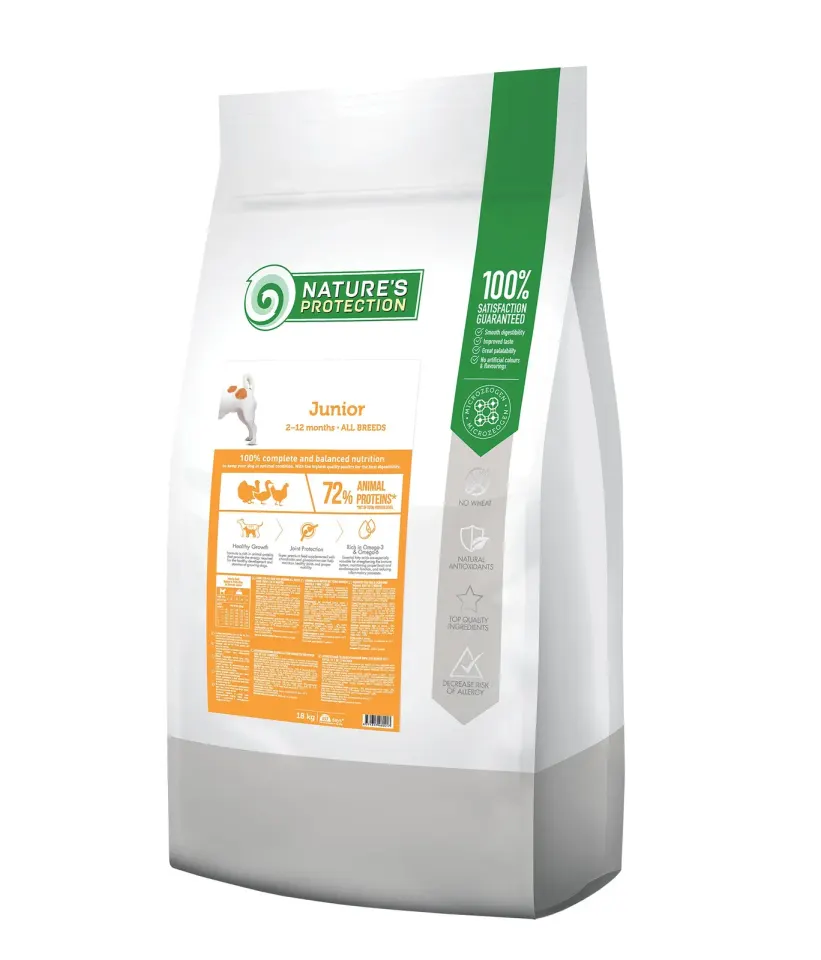 Nature’s Protection Junior All Breeds Сухий корм для цуценят усіх порід з м’ясом птиці, 18 кг