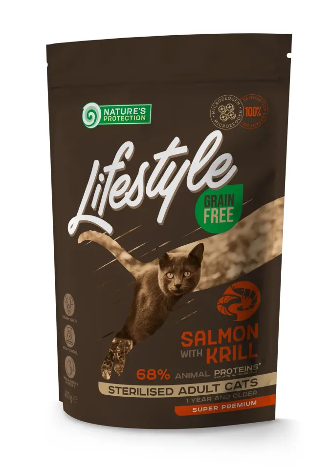 Nature’s Protection Lifestyle Sterilised Salmon Сухий беззерновий корм для стерилізованих котів з лососем, 400 г