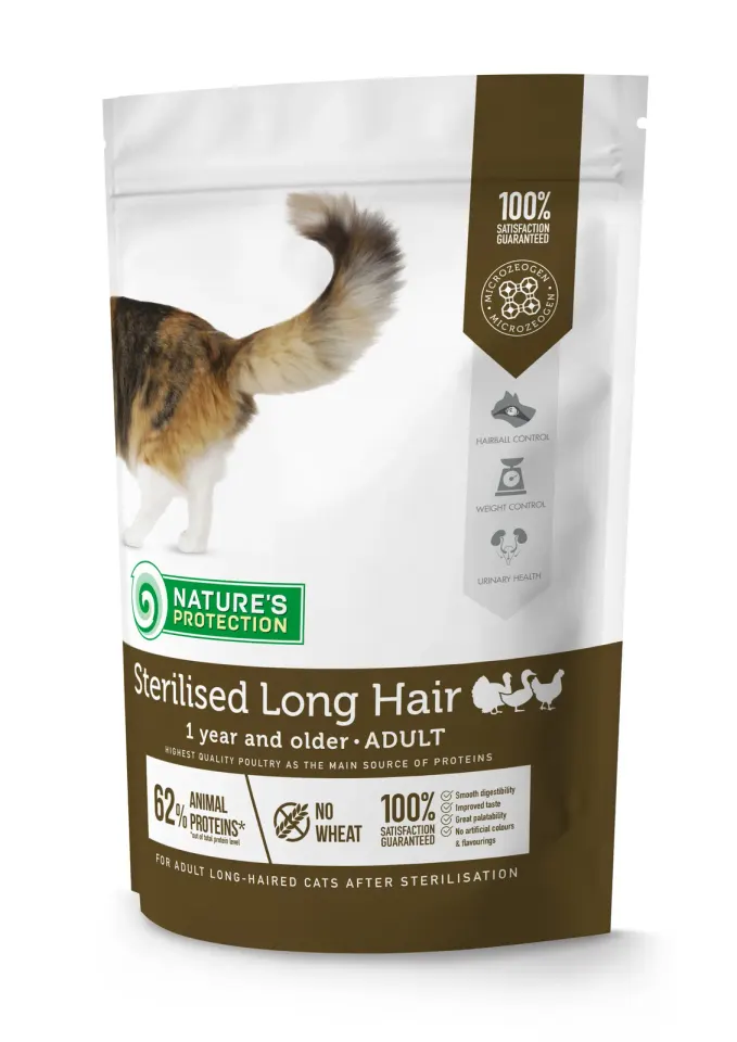 Nature’s Protection Sterilised Long Hair Сухий корм для дорослих довгошерстих стерилізованих котів, 400 г