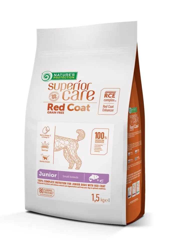 Nature’s Protection Superior Care Red Coat Grain Free Salmon Junior Small Breeds Сухий беззерновий корм для юніорів малих порід з рудим забарвленням з лососем, 1,5 кг