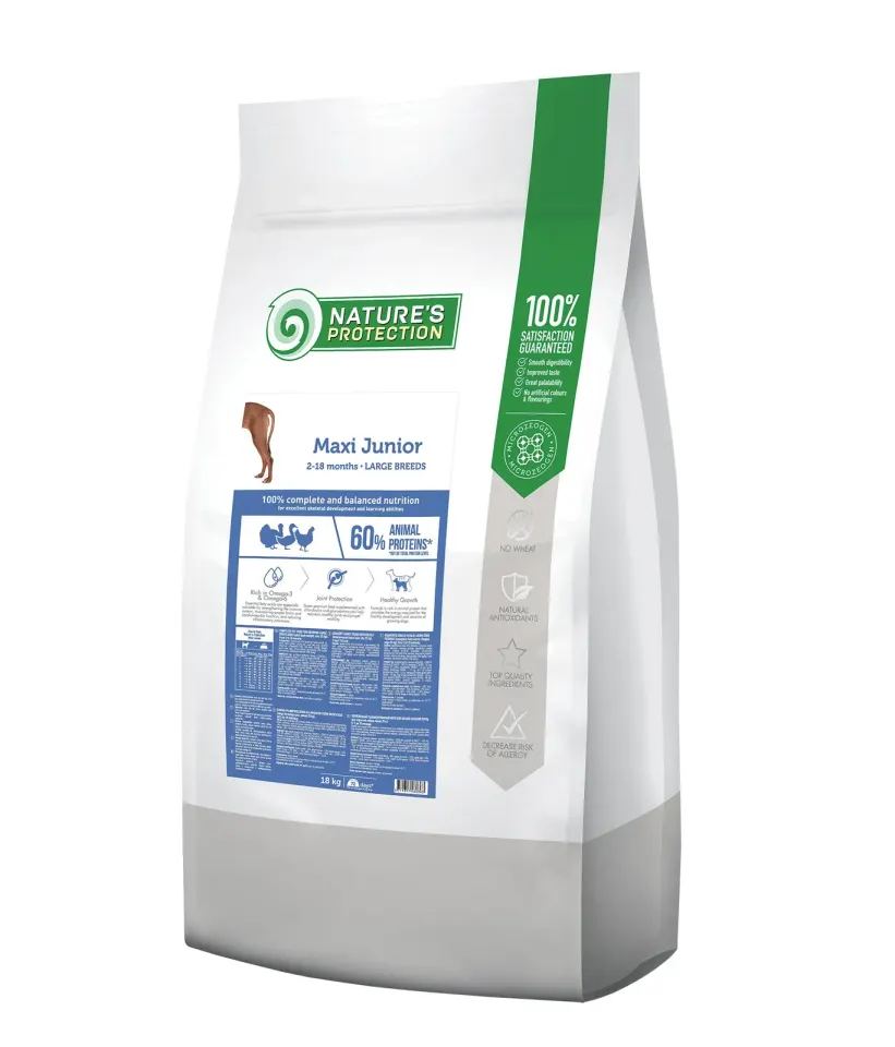 Nature’s Protection Maxi Junior Large Breeds Сухий корм для цуценят великих порід з м’ясом птиці, 18 кг