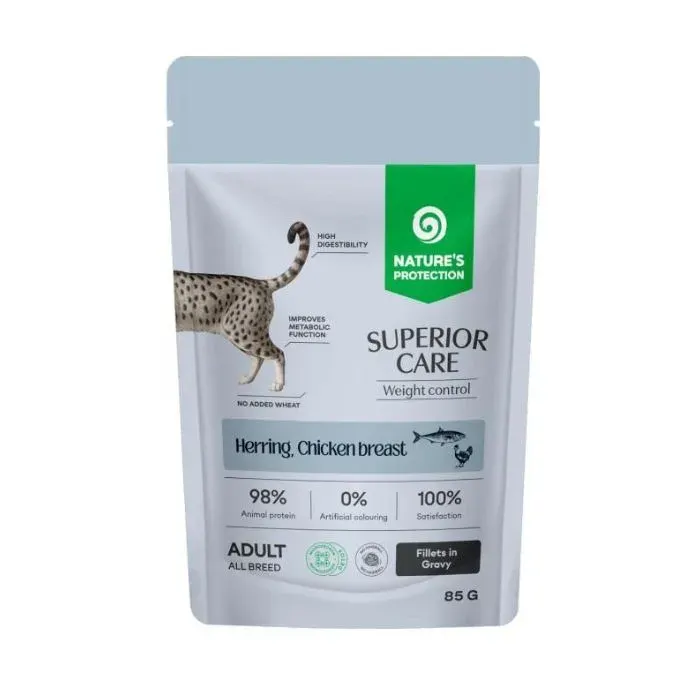 Nature’s Protection Superior Care Weight Control Grain Free Adult Cats with Herring and Chicken Breast Вологий корм для котів для контролю ваги з оселедцем і куркою, 85 г