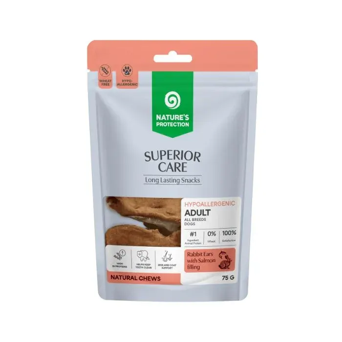 Nature’s Protection Superior Care Rabbit Ears with Salmon Filling Ласощі для собак кролячі вушка з начинкою з лосося, 75 г