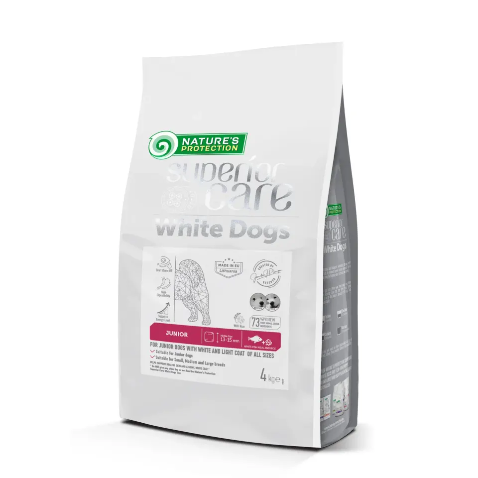 Nature’s Protection Superior Care White Dogs White Fish Junior All Sizes Сухий корм для юніорів усіх розмірів з білою рибою, 4 кг