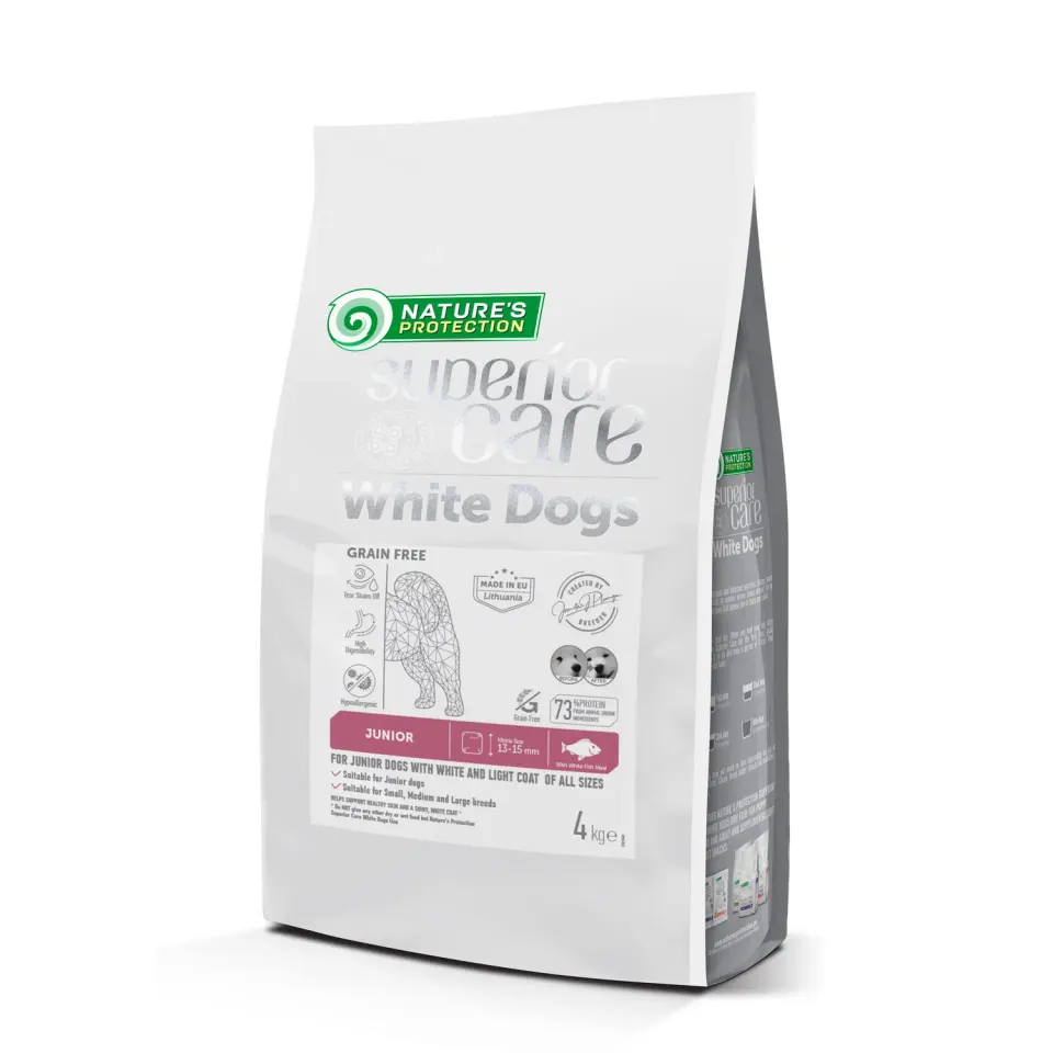 Nature’s Protection Superior Care White Dogs Grain Free White Fish Junior All Sizes Сухий беззерновий корм для юніорів усіх розмірів з білою рибою, 4 кг
