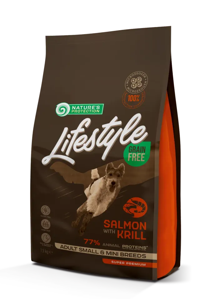 Nature’s Protection Lifestyle Grain Free Salmon with Krill Adult Small and Mini Breeds Сухий беззерновий корм для собак малих порід з лососем та крилем, 1,5 кг