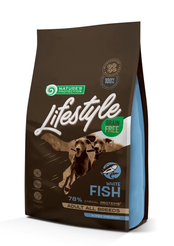 Nature’s Protection Lifestyle Grain Free White fish Adult All Breeds Сухий беззерновий корм для собак усіх порід з білою рибою, 1,5 кг