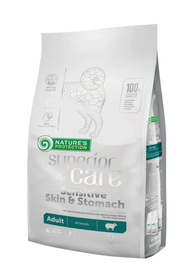 Nature’s Protection Superior Care Sensitive Skin&Stomach Adult All Breeds Сухий корм для дорослих собак усіх порід із чутливим травленням з ягням, 1,5 кг