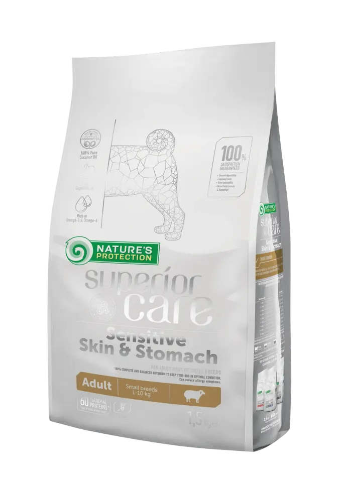 Nature’s Protection Superior Care Sensitive Skin&Stomach Adult Small Breeds Сухий корм для дорослих собак малих порід із чутливим травленням з ягням, 1,5 кг