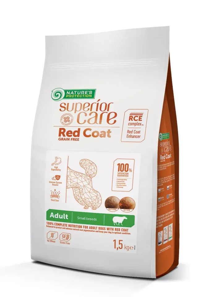 Nature’s Protection Superior Care Red Coat Grain Free Lamb Adult Small Breeds Сухий беззерновий корм для дорослих собак малих порід з рудим забарвленням з ягням, 1,5 кг
